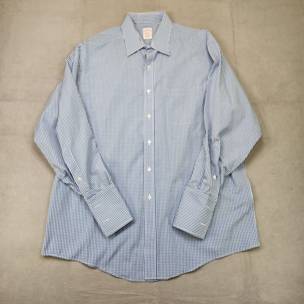 VTG Brooks Brothers Makers Shirt Men's 17-3 Blue Gingham French Cuff Made In USA